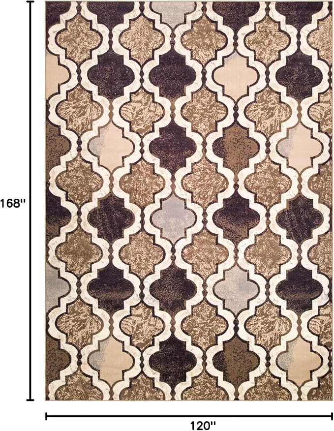 Superior Indoor Large Area Rug, Sturdy Foam Backed, Perfect for Living/Dining Room, Bedroom, Office, Kitchen, Entryway, Modern Geometric Trellis Floor Decor, Viking Collection, 10' x 14', Ivory