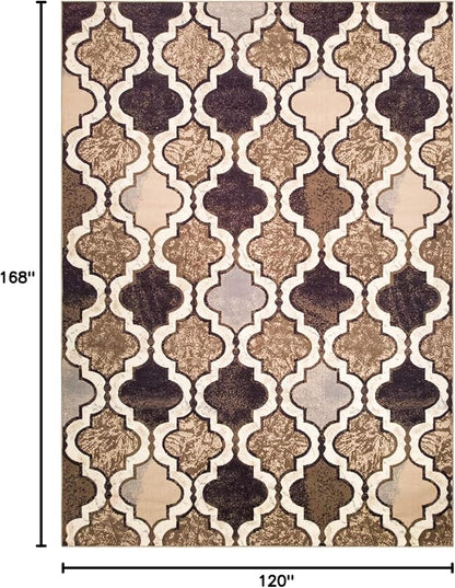 Superior Indoor Large Area Rug, Sturdy Foam Backed, Perfect for Living/Dining Room, Bedroom, Office, Kitchen, Entryway, Modern Geometric Trellis Floor Decor, Viking Collection, 10' x 14', Ivory