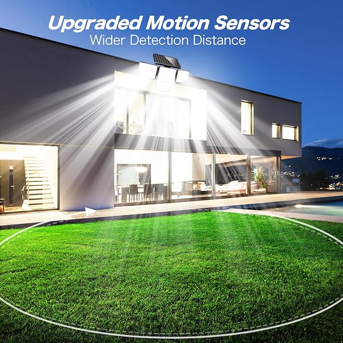 3000LM Solar Outdoor Lights - 2Packs 188 LED Security Lights with Remote Control, 4 Heads Motion Sensor Lights, IP65 Waterproof 270° Wide Angle Flood Wall Lights for Home Darkroom Backyard