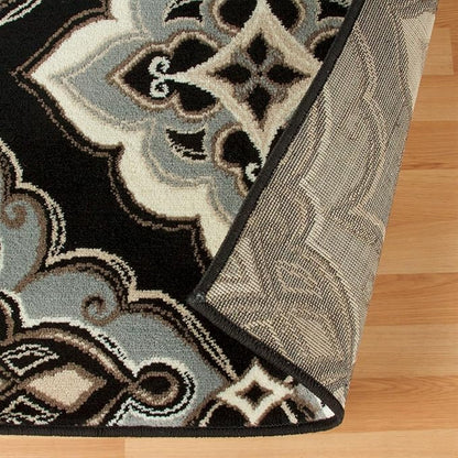 Superior Indoor Area Rug, Jute Backing, Medallion Rugs for Dining, Kitchen Floors, Office, Plush Floor Cover, Traditional Aesthetic, Crawford Collection, 8' x 10', Black