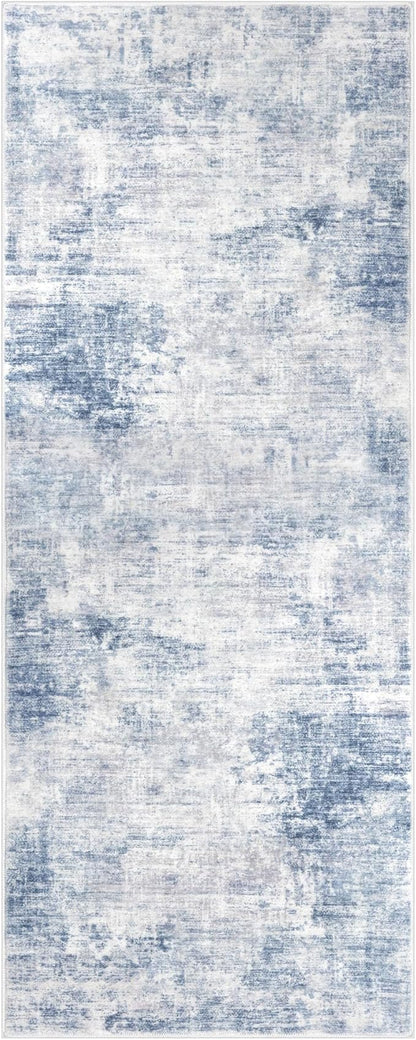 IOHOUZE Abstract Runner Rug 2x5 Ft Washable Runners for Hallways, Non Slip Kitchen Runner Printed Faux Wool Entryway Runner Indoor, Modern Floor Carpet for Hall Kitchen Bedroom, Light Blue White