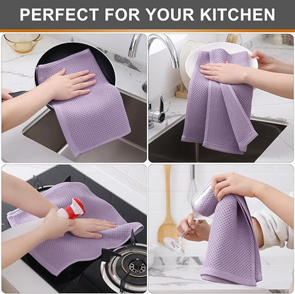 Kitinjoy 100% Cotton Waffle Weave Kitchen Towels, 12-Pack Super Soft and Absorbent Dish Towels for Drying Dishes, Kitchen Hand Towels, 13 in x 28 in, Lavender