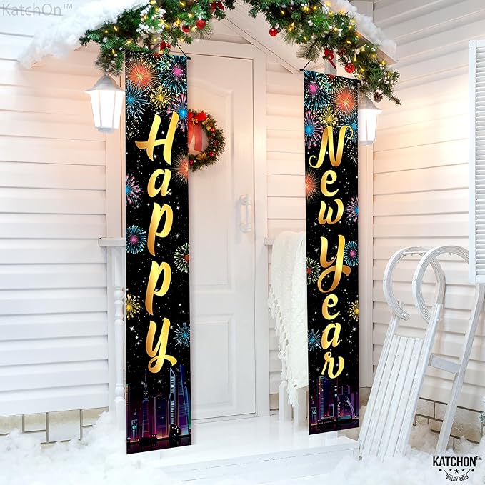 KatchOn, XtraLarge Happy New Year Banner – 72x12 Inch | Happy New Year Door Banner for New Years Decorations 2026 | New Years Eve Party Supplies 2026 | Nye Decorations 2026, Nye Party Supplies