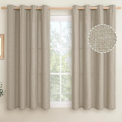 LAMIT Taupe Linen Curtains for Bedroom, 54 inches Grommet Thermal Insulated Thick Burlap Farmhouse Curtains Noise Reducing Window Treatment Drapes for Living Room, Set of 2 Panels, W52 x L54
