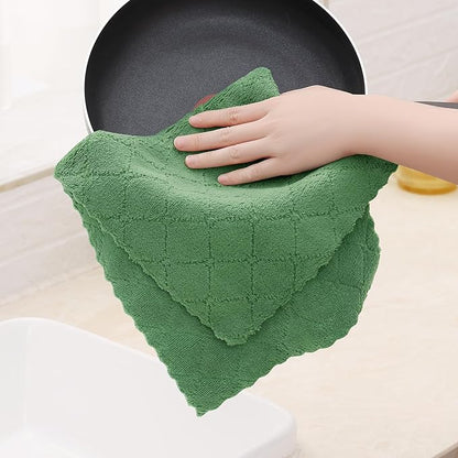 Homaxy 24 Pack Dish Towels for Kitchen (10 x 20 Inches, Grass Green), Super Soft and Absorbent Coral Velvet Dish Cloths for Washing Dishes, Nonstick Oil Fast Drying Microfiber Cleaning Cloth