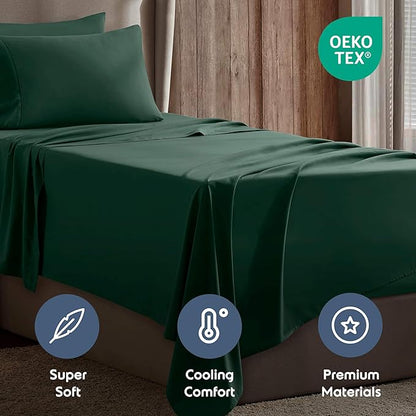 Nestl Twin XL Sheet Set - College Dorm Size - Luxury 1800 Ultra-Soft Microfiber Twin Extra Long Bed Sheets - Deep Pockets - Easy Fit - Extra Soft - 3 Piece Set (Twin XL, Dark Green)