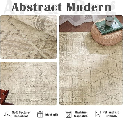 jinchan Moroccan Runner Rug 2x6 - Kitchen Machine Washable Runner Rug Modern Geometric Soft Low-Pile Lightweight Non-Slip Carpet for Entryway Hallway Laundry Room Bedroom Farmhouse (2x6ft, Taupe)