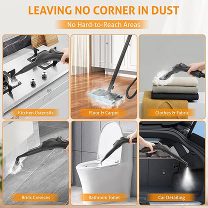 WICHEMI Steam Cleaner with Extension Pole, 51 oz, Steam Cleaner for Home, Adjustable Steam Pressure, 26 Accessories, Handheld Steam Cleaner for Walls, Gaps, Hard Floors, and Tiles