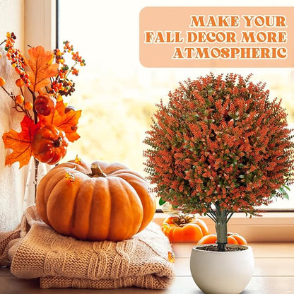 24 Fall Artificial Topiary Ball Trees with Flowers Set of 2, Outdoor Fake Topiary with Ground Spike, UV Resistant Faux Artificial Plant Bush for Indoor Front Porch Garden(2 Pack, Golden)