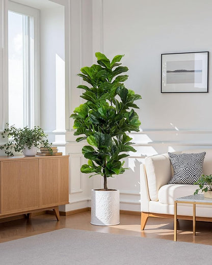 Fiddle Leaf Fig Tree 6ft Tall Artificial Tree in Plastic Pot Fake Ficus Lyrata Plants with 184 Decorative Fiddle Leaves Faux Fig Trees for Home Office Living Room Decor Indoor Outdoor