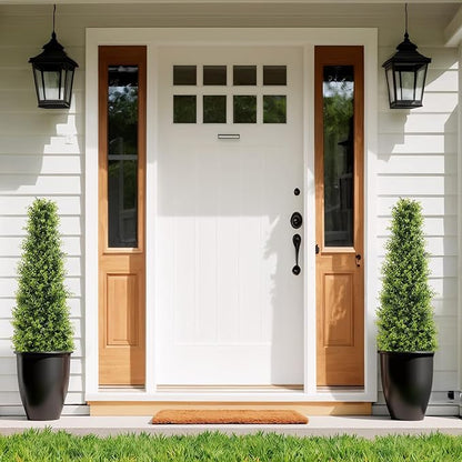 4ft Artificial Boxwood Topiary Trees, Set of 2 – UV Resistant Faux Evergreen Shrubs and Bushes for Outdoor Planters, Realistic Fake Plants for Front Porch Outside Patio Yard, 4 Foot Tall