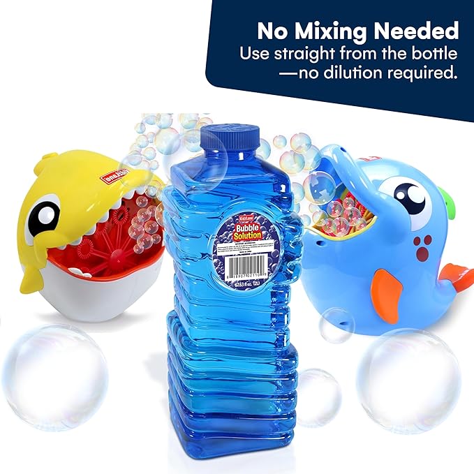 Kidzlane Bubbles Solution Refill 67.63 oz - Large and Easy-Grip Bottle for Bubble Machine, Guns, and Wands - Toddler Liquid Refill for Ages 3 and Above - Easter Basket Filler and Easter Party Favor