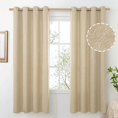 BGment Natural Linen Curtains 72 Inch Length for Living Room, Thick Burlap Textured Window Drapes Privacy for Bedroom Farmhouse Light Filtering, Sand Beige, 2 Panels, Each 52 Inch Wide