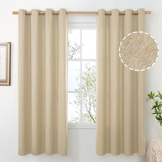 BGment Natural Linen Curtains 72 Inch Length for Living Room, Thick Burlap Textured Window Drapes Privacy for Bedroom Farmhouse Light Filtering, Sand Beige, 2 Panels, Each 52 Inch Wide