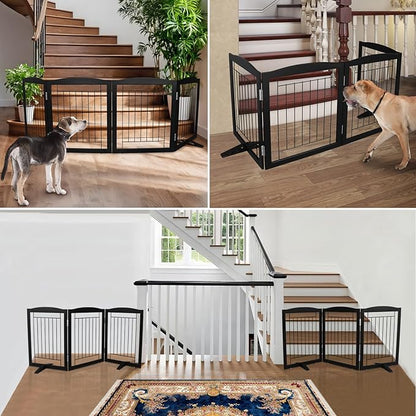 ZJSF Freestanding Dog Fence Indoor, Foldable Dog Gate for Doorways, Stairs or Hallways, Sturdy Wood Extra Wide Pet Gate with Support Feet for The House, Black, 32 "Height-2 Panels