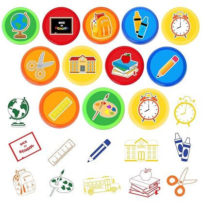 36PCS Back to school Party Favors - 24PCS Pre-Cut Temporary Tattoos & 12PCS Stamps - Ideal Welcome First Day Of School Themed Birthday Card Decorations Supplies Goodie Bag Kids Gifts Classroom Rewards