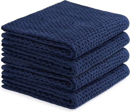 Cotton Waffle Weave Kitchen Towels - Pack of 4 (13x28 Inches) | Ultra Soft, Absorbent Dish Towels | Quick Dry Towel, Dish Cloths, Hand Towels & Dish Rags - Blue (Kitchen Essentials)