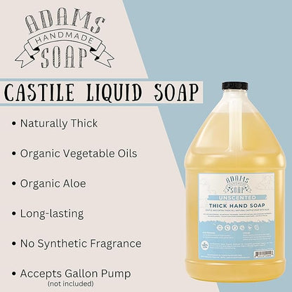 Adams Handmade Soap Thick Organic Castile Liquid Hand Soap 1 Gallon Refill- Unscented