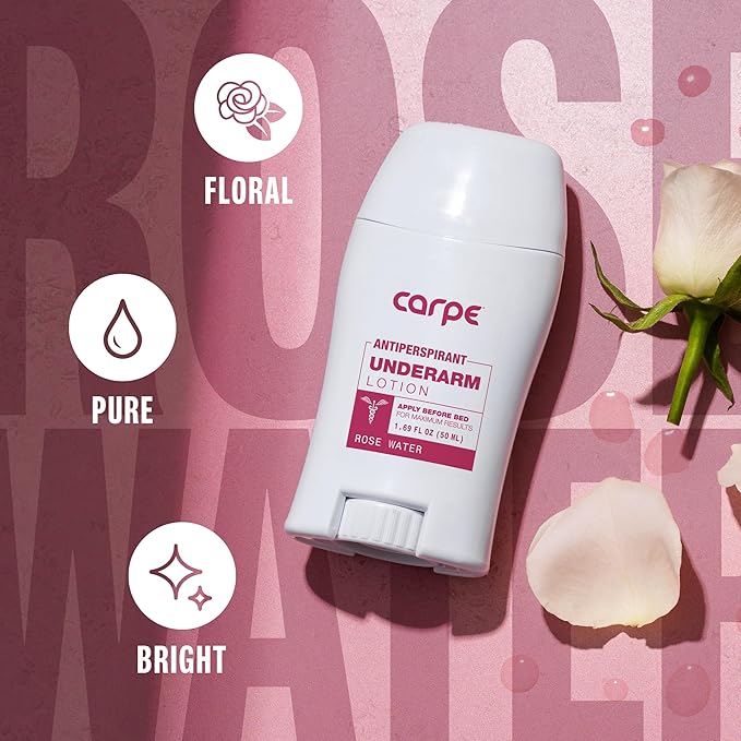 Carpe Underarm Antiperspirant and Deodorant, Clinical strength with Rose Water scent, Combat excessive sweating Stay fresh and dry, Great for hyperhidrosis (Pack of 3)