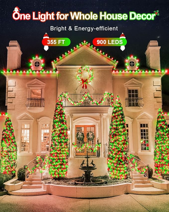 Total 710FT 1800 LED Christmas Lights,Extra LongOutdoor String Waterproof, Timer & Memory, 8 Modes Dimmable Plug in Fairy for Outside Tree Holiday Party Wedding Decor, Red and Green