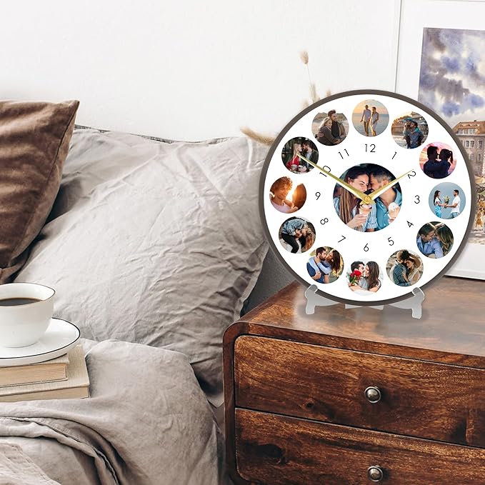 Personalized Wall Clock with Picture, Custom Photo Clocks Gift for Christmas Valentine's, Birthday, Wedding, Living Room, Kitchen Bathroom, Bedroom, Home Decor Gift for Couples Family