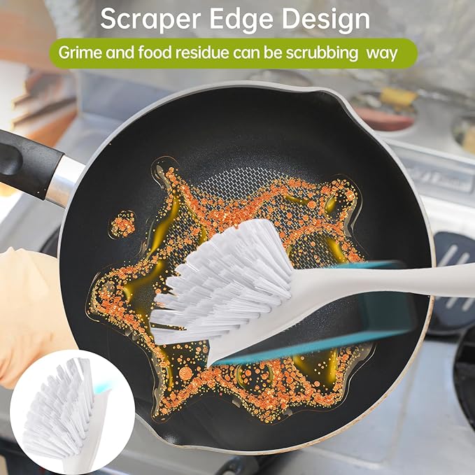 Dish Brush Scrub Brush with Handle - 3 Pack Stiff Bristles Dish Scrubber for Cleaning Dishes, Pots, Pans, Sink, Cast Iron - Hard Bristles,No Residue
