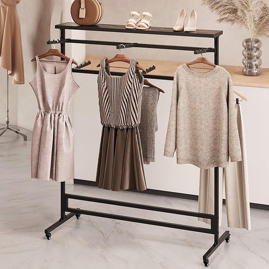 lesolar 6 Arms Retail Clothing Rack with Wheels, Height Adjustable Clothing Display Rack Shirt Clothes Display Stand Floor Standing Metal Garment Racks for Boutiques Retail Stores Home