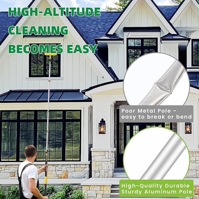 284'' Window Squeegee with Telescoping Extension Pole, 2 in 1 Shower Cleaning with Telescopic Pole, Extension Washing Tool with Rotating Head for Indoor/Outdoor High Window Glass