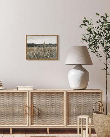 InSimSea Framed Canvas Wall Art Vintage Decor, Wildflower Field Canvas Wall Art Paintings Prints, Rustic Landscape Wall Decor for Bathroom Office, Office Dining Room Decor, 11"x14"