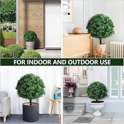27.6''H Artificial Boxwood Ball Tree 2 Pack, UV Resistance Rated with Spike, Easy to Install, Fake Outdoor Plant for Front Door Decor, Home Decor, Garden, Wedding Decor