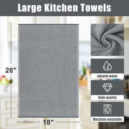 Homaxy Premium Kitchen Towels(18”x 28”, 6 Pack), Large Cotton Kitchen Hand Towels, Flat and Terry Dish Towels, 380 GSM Highly Absorbent Tea Towel Set with Hanging Loop, Grey