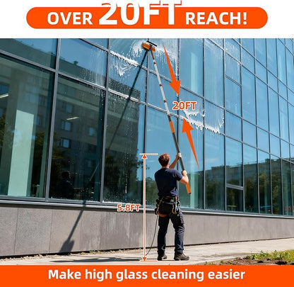 26FT High Window Cleaning Kit with Pole, 2-in-1 Window Squeegee with 5-20 FT Telescoping Extension Pole - Professional Window Washing Kit with Long Handle, Multi-Use Cleaning Tool for High Windows