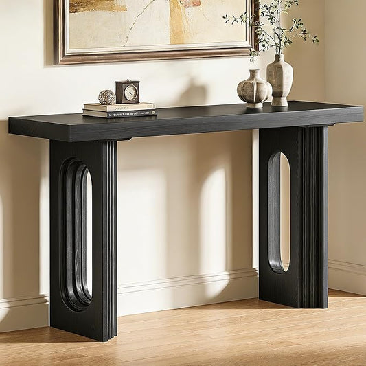 59.2" Entryway Table,Fluted Console Table Modern Farmhouse,Widen Sofa Tables Behind The Couch,Wooden Side Console Table Hollow Support Legs for Living Room/Hallway/Entry Way/Foyer Black
