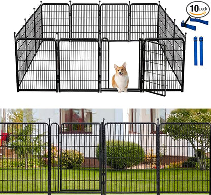 Tall Garden Fence Animal Barrier, 54 in(H) Dog Fences for The Yard, 10 Panels Total 22.1 Ft(L) Garden Edging Fence, 21 in Wide Low Threshold Gate, Temporary Fences for Dogs Outdoor