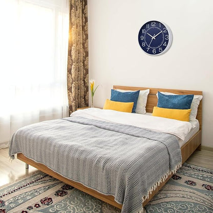 HZDHCLH Modern Wall Clocks Battery Operated,10 inch Navy Blue Clock for Wall,Silent Small Wall Clock for Living Room Bedroom Kitchen Office Nursery Decor