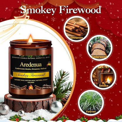 Firewood Scented Candles | Smokey Wooden Scented Candles - 7 oz Soy Candle with Warm Wood Smoke Aroma, Woody Scented Ideal for Cozy Cabin, Holiday Gifts for Men & Women