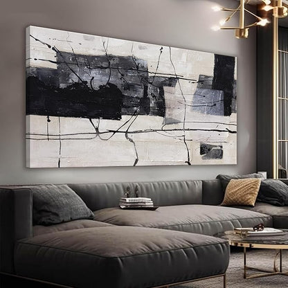 Large Abstract Wall Art Wall Decor Black And White Wall Art Living Room Canvas Picture Painting Artwork For Bedroom Dinning Room Canvas Art Modern Home Decor Wall 29x58 In