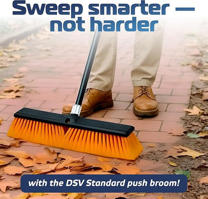 DSV Standard 18’’ Push Broom Outdoor Heavy Duty with 59.4’’ Long Handle, Industrial Broom with Stiff Bristles, Floor Broom for Cleaning Patio Garage Shop Deck Concrete Wood Stone Tile Floor