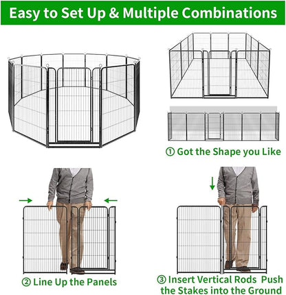 Dog Playpen Outdoor Extra Wide 12 Piece Panels Heavy Duty Dog Fence 47" Height Anti-Rust with Doors Portable for RV Camping Yard, Total 32FT, 79 Sq.ft, Snowy Black