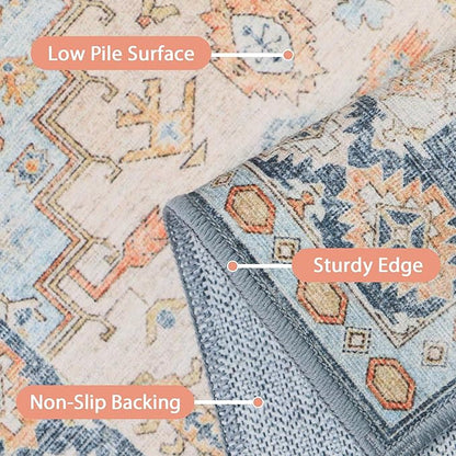 GENIMO 2x5 Washable Runner Rug for Hallway, Vintage Non Slip Low Pile Carpet, Soft Lightweight Printed Rug for Entryway, Kitchen, Corridor & Home Office, Peach Blossom
