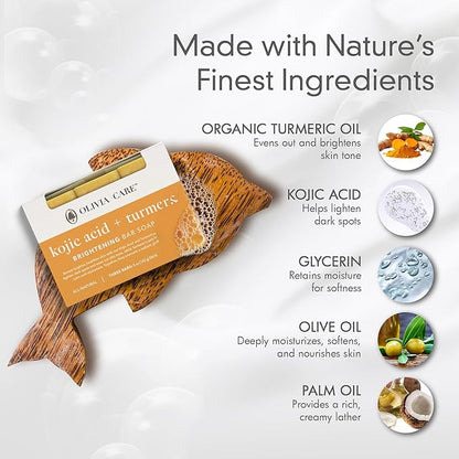 Kojic Acid Soap with Turmeric - Skin Illuminating & Spot Balancing - Natural Face & Body Soap - Evens Complexion - Organic Ingredients - Set of 3