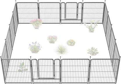 FXW Garden Fence Outdoor for The Yard – 32in(H) x 36.4ft(L) Heavy Duty Metal Animal Barrier for Dog and Rabbit, Decorative Dog Fence, 16 Panels, Silver