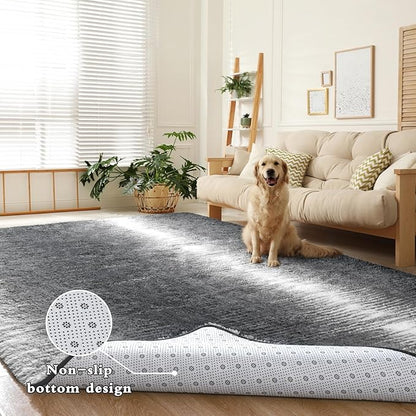 DweIke Luxury Fluffy Kids Rugs for Living Room Bedroom, 4x6 Feet Shaggy Grey and White Area Rug for Girls Boys, Upgrade Plush Non-Slip and Washable Colorful Fuzzy Carpet for Dorm Nursery Decor