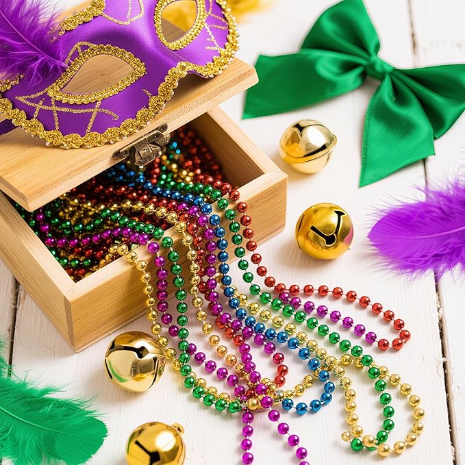 500 PCS Blue Bead Necklace, 33 Inch Mardi Gras Christmas Beads, Bulk Metallic Party Beads for Mardi Gras Parade, St Patricks Day, Wedding, Birthday, Pirate Carnival Party Favors