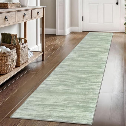 KOZYFLY Modern Abstract Hallway Runner Rug, 2x8 Kitchen Rugs Non-Slip Washable Soft Striped Runner Rugs, Print Green Carpet Runner for Entryway Bathroom Laundry Room Foyer