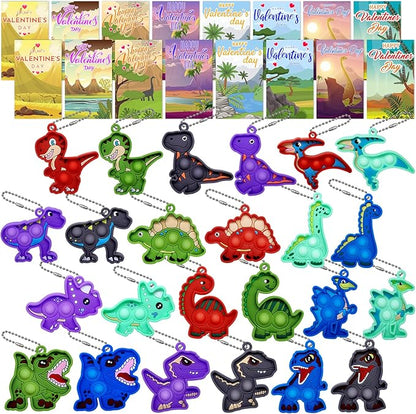 Kiss Monkey Valentines Day Gifts for Kids, Valentines Cards for Kids Classroom with Dinosaur Pop Fidget Toys, School Exchange Gifts for Boys Girls, Class Valentines Party Favors Goodie Bag Stuffers