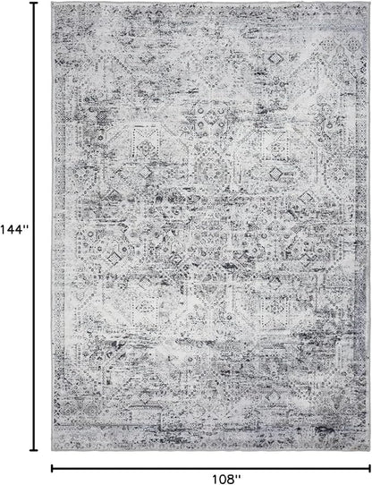 Area Rug 9×12, Large Vintage Boho Rug,Ultra-Soft Low Pile, Washable, Non Slip,Stain Resistant, Printed Carpet for Living Room Bedrooms Playroom Office Kitchen, Classic-Grey