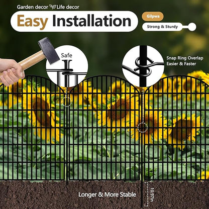 10 Panels Decorative Garden Fence, 40in (H) X 22.31ft (L) No Dig Dog Fences Outdoor for Yard, Rustproof Tall Metal Fencing Panels, Animal Barrier Suitable for Yards Border, Patio, and Outdoor Use