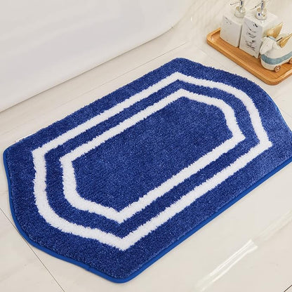 COSY HOMEER Extra Thick Bath Linen Sets Rugs - Anti-Slip Bath Mats Soft Plush 100% Strong Polyester Living Room Bathroom Water Absorbent(Blue,17x27 - Inches)