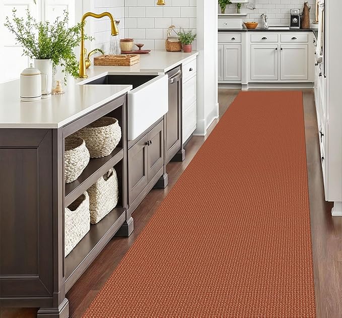 EARTHALL Runner Rug 3x14 Ft Washable Runners for Hallways Extra Long Woven Non Slip Entryway Runner Braided Kitchen Runner Indoor Outdoor Carpet Runners for Stair, Hall, Foyers, Rustic Orange/Tan